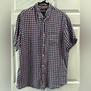 Banana Republic 100% Linen Camden Fit Short Sleeve Shirt Mens Large Tall Plaid